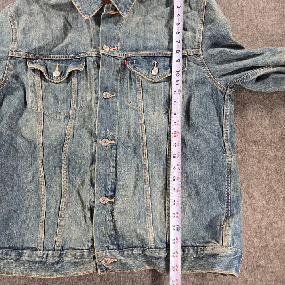 Vintage Y2K Levi's Denim Trucker Jacket Mens XXL Blue Button Up Distressed Faded - Picture 7 of 12